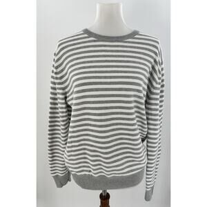 J.Crew Women’s Striped Cotton Sweater Gray White Crewneck Pullover Size M